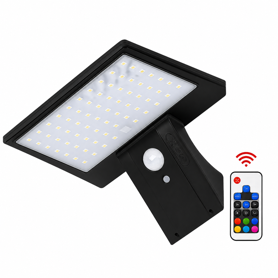 Solar Wandleuchte mit Bewegungsmelder - 90 LED IP65 Fernbedienung