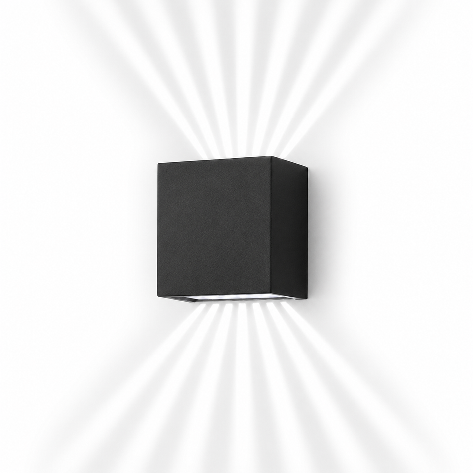 LED Außen-Wandleuchte Würfel, IP55, 6W, Auf-Ab-Licht, Schwarz