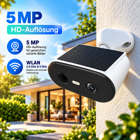 Solar Überwachungskamera 5 MP (3K) mit integriertem Solarpanel und Dual-Band WLAN