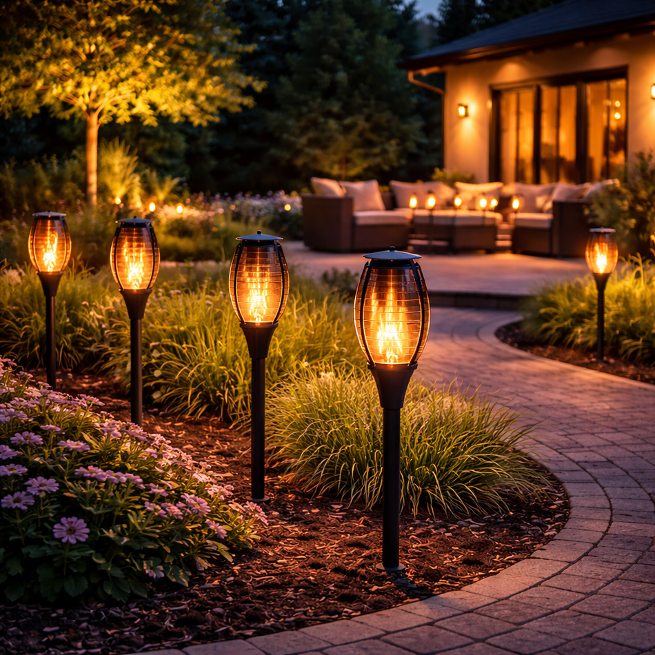 Solar Flammen Fackel, flackerndes LED-Licht, IP65, Garten und Weg