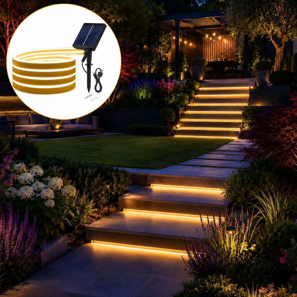 Solar LED Neon-Streifen, IP68, 120 LED/m, flexibel, 9 Farben, 1–6 m