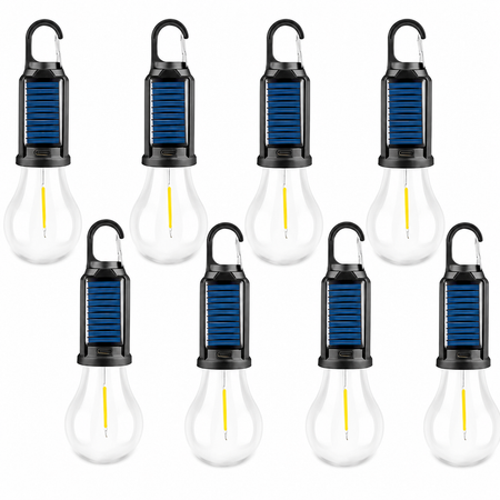 8er Set Solar LED Hängelampen mit Solarpanel und Karabinerhaken – wetterfeste Outdoor-Leuchten für Camping und Garten.