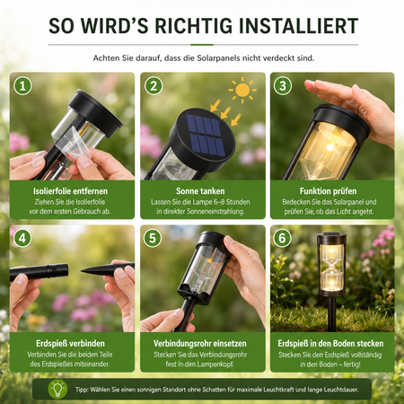 Anleitung zur Installation der Solar-Gartenleuchte
