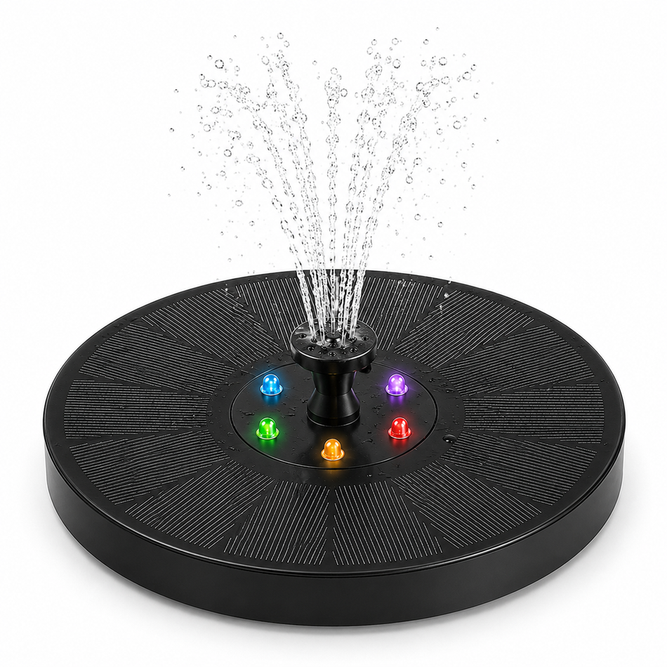 Solar Springbrunnen schwimmend, Garten, Teich und Vogelbad mit LED