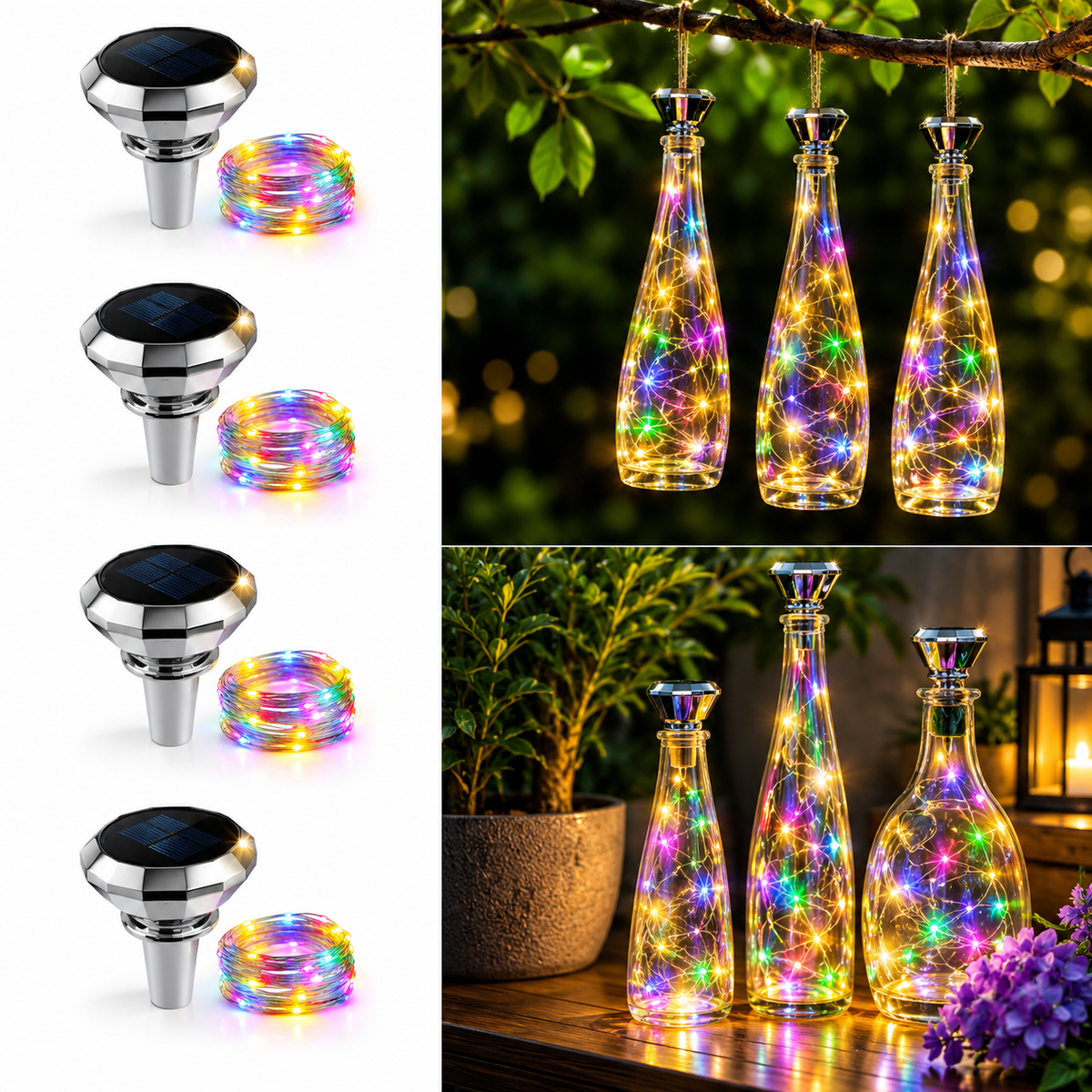 Bunte Solar-Flaschenlichter mit RGB-LED für Garten und Balkon
