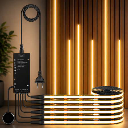 COB LED Lichtstreifen Komplettset mit Touch-Sensor und Netzteil für Akustikpaneele, Möbel- und Regalbeleuchtung in Warmweiß
