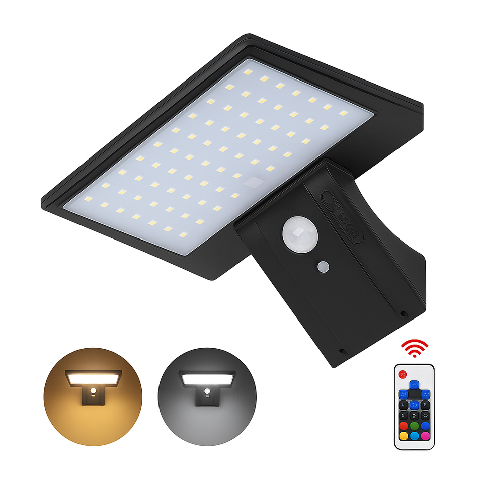 Solar Wandleuchte mit Bewegungsmelder - 90 LED IP65 Fernbedienung