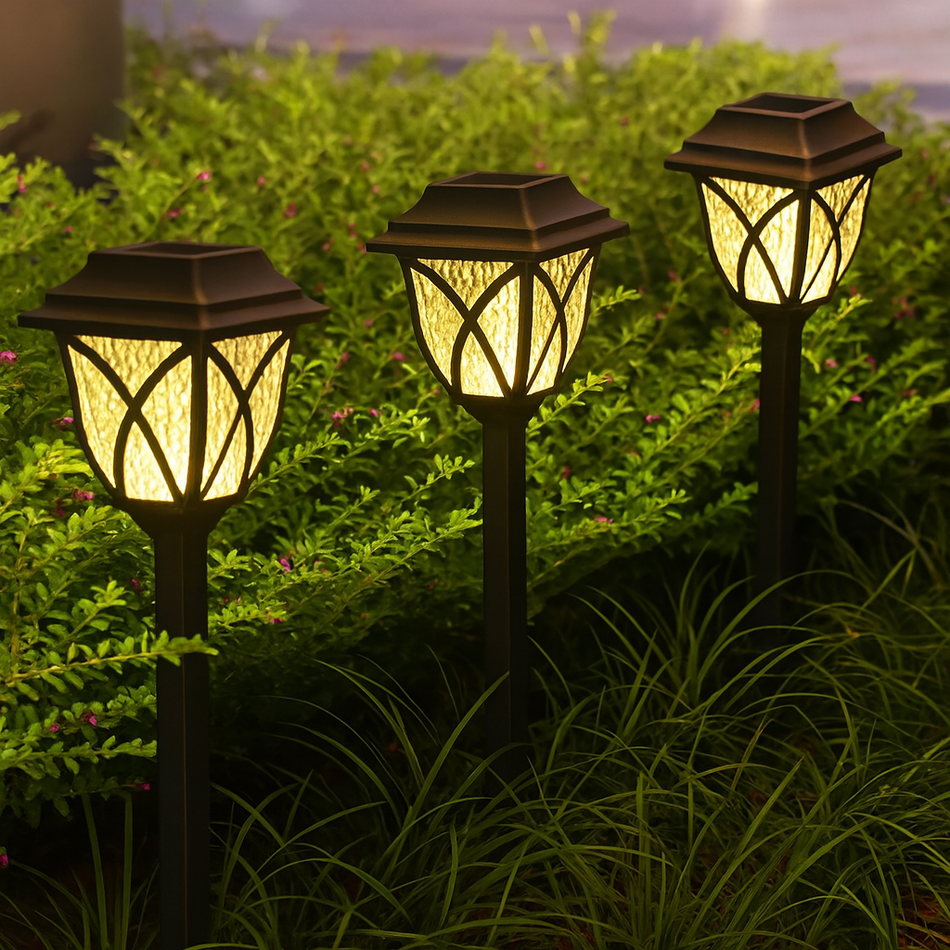 2er-Set LED Solar Rasenleuchten 44×12 cm – automatische Wegbeleuchtung warmweiß
