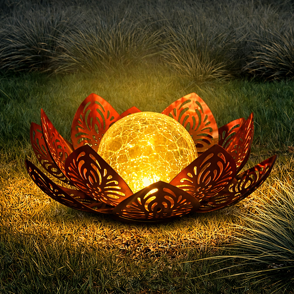 Solar Lotus Gartenleuchte aus Metall - Dekorative Blumenlampe für Garten und Terrasse