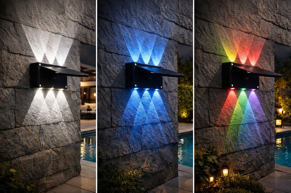 Solar LED Wandleuchte mit Lichtsteuerung - Regenfeste Außenleuchte für Garten und Hof