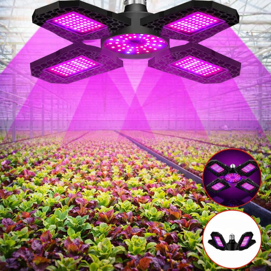 LED Pflanzenlampe E27 verstellbar - 200W/300W/400W mit 4 klappbaren Armen