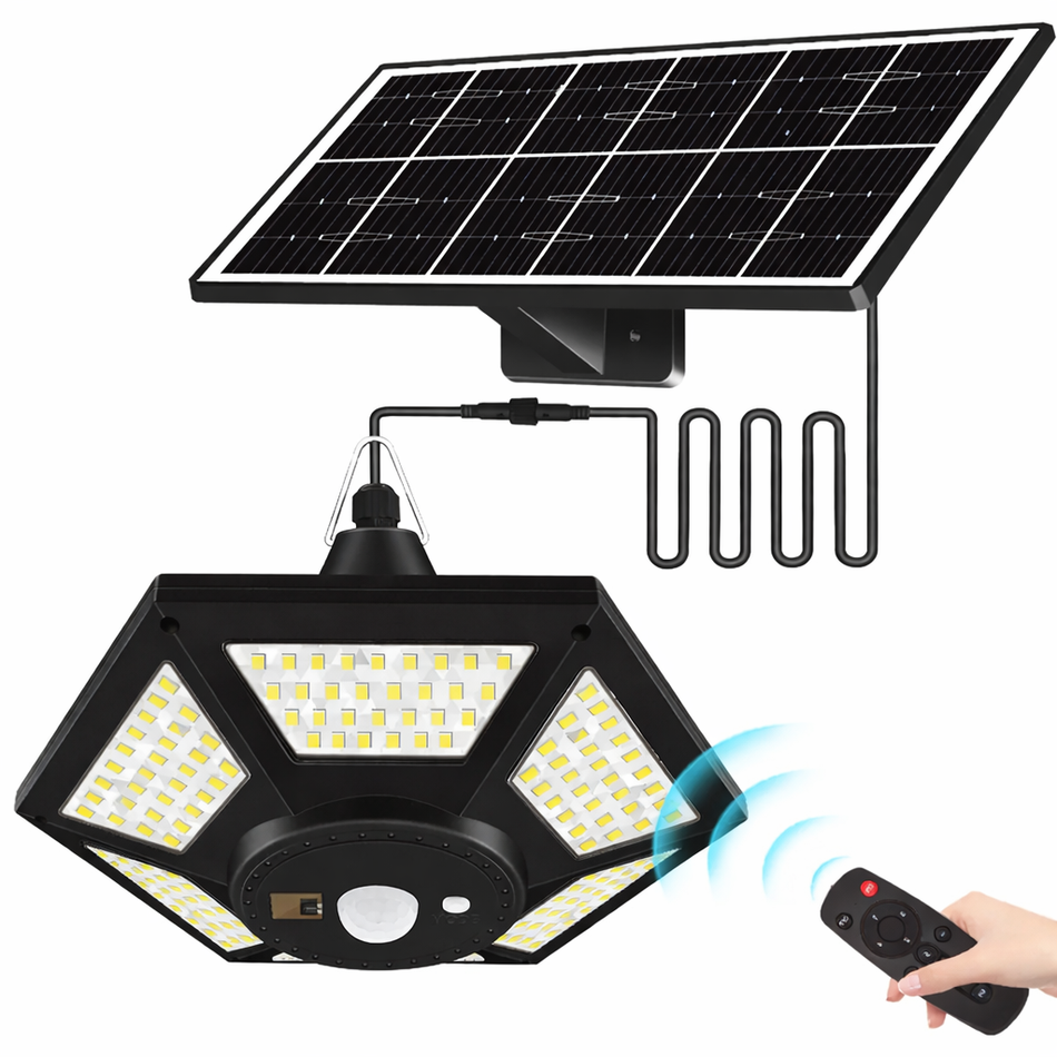 Solar Pendelleuchte 180 LEDs - 1000LM mit Fernbedienung & Bewegungsmelder IP65