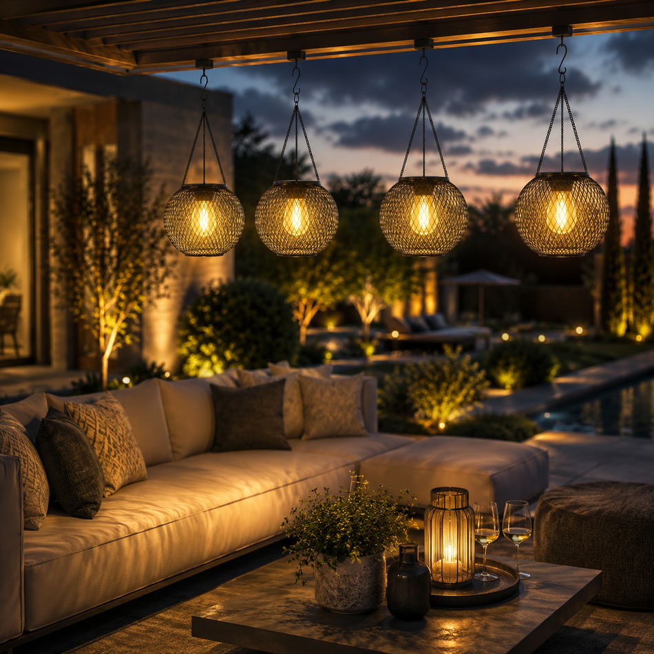 Solar Hängeleuchte, Gitterlaterne, warmweiß, IP65, Garten und Terrasse