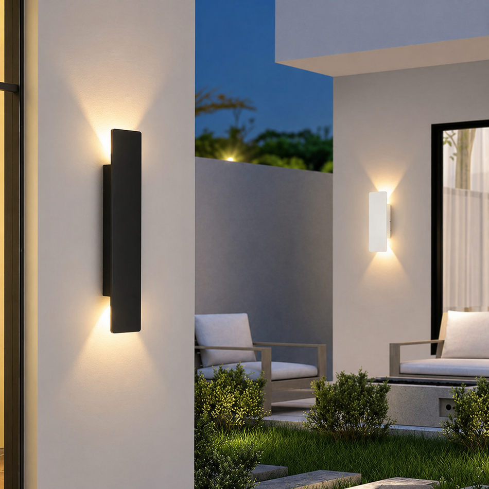 LED Außen-Wandleuchte, Aluminium Langstreifen, IP65, 10-60 cm, Schwarz oder Weiß