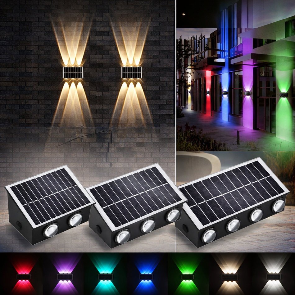 Solar Wandleuchte IP65 | Oben & Unten Beleuchtung | Warmweiß & Multicolor