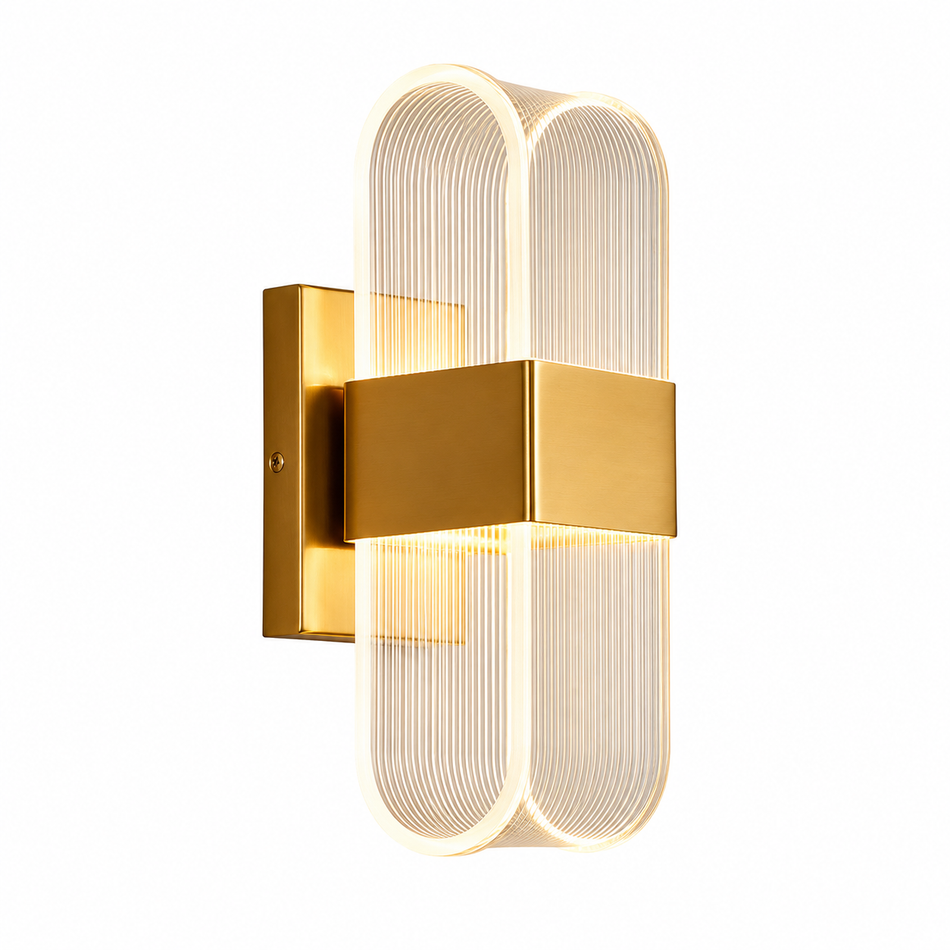 LED-Wandleuchte Gold, geschwungener Acryl-Diffusor, 3-Farben-Wechsel