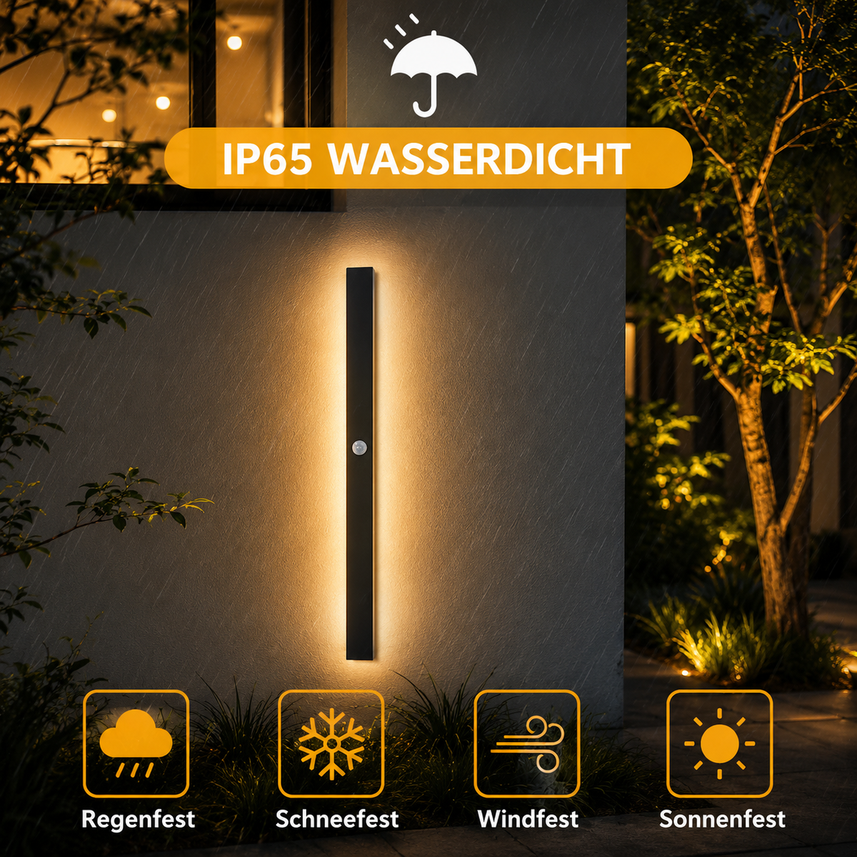 IP65 wasserdichte LED Außenwandleuchte für Regen, Schnee, Wind und Sonne geeignet.
