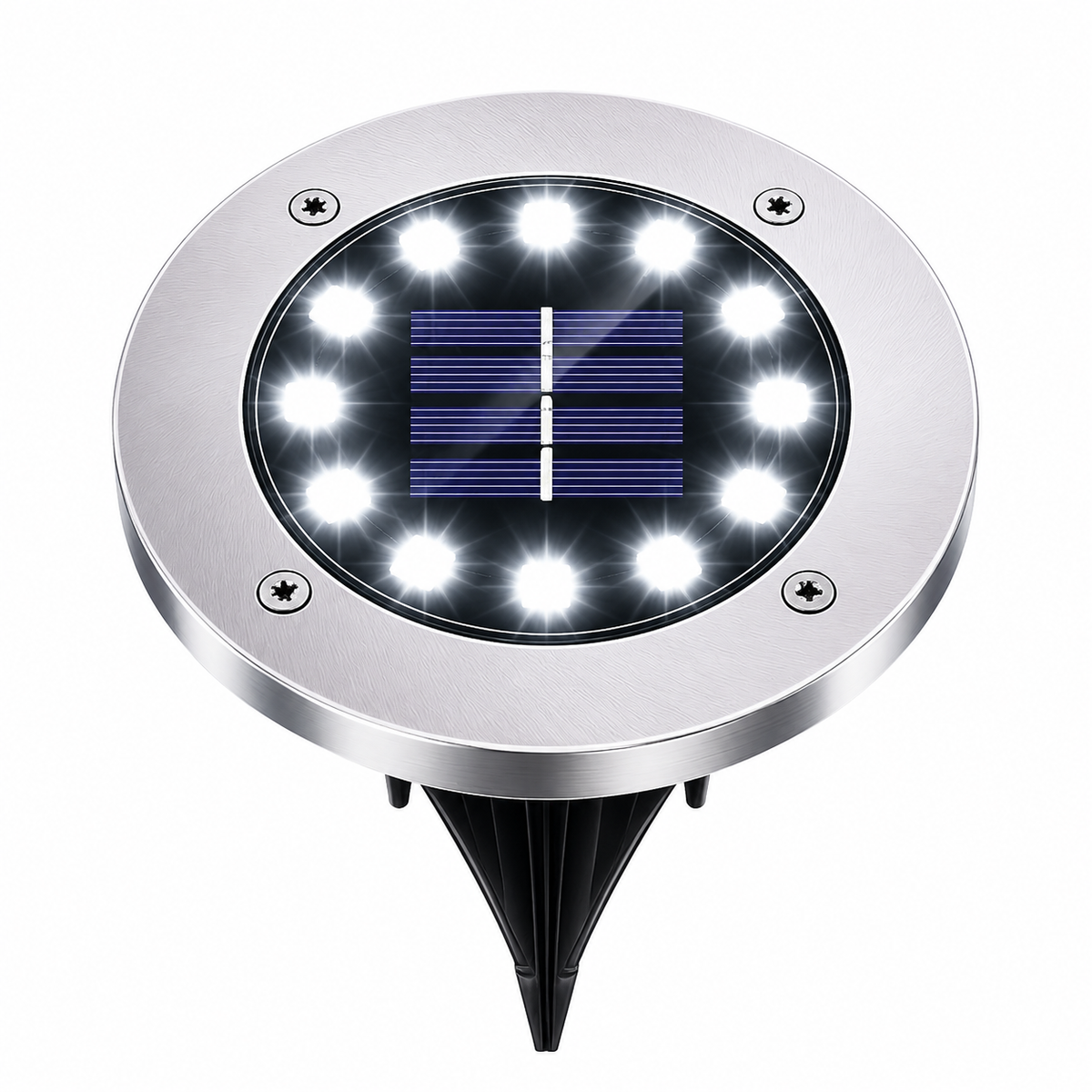 Kaltweiße Solar Bodenleuchte mit 12 LEDs für Einfahrt, Terrasse, Garten und Gehweg
