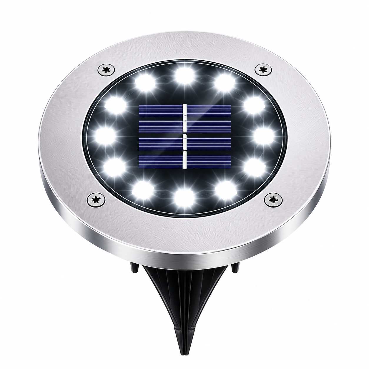 Kaltweiße Solar Bodenleuchte mit 12 LEDs für Einfahrt, Terrasse, Garten und Gehweg
