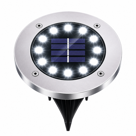Kaltweiße Solar Bodenleuchte mit 12 LEDs für Einfahrt, Terrasse, Garten und Gehweg
