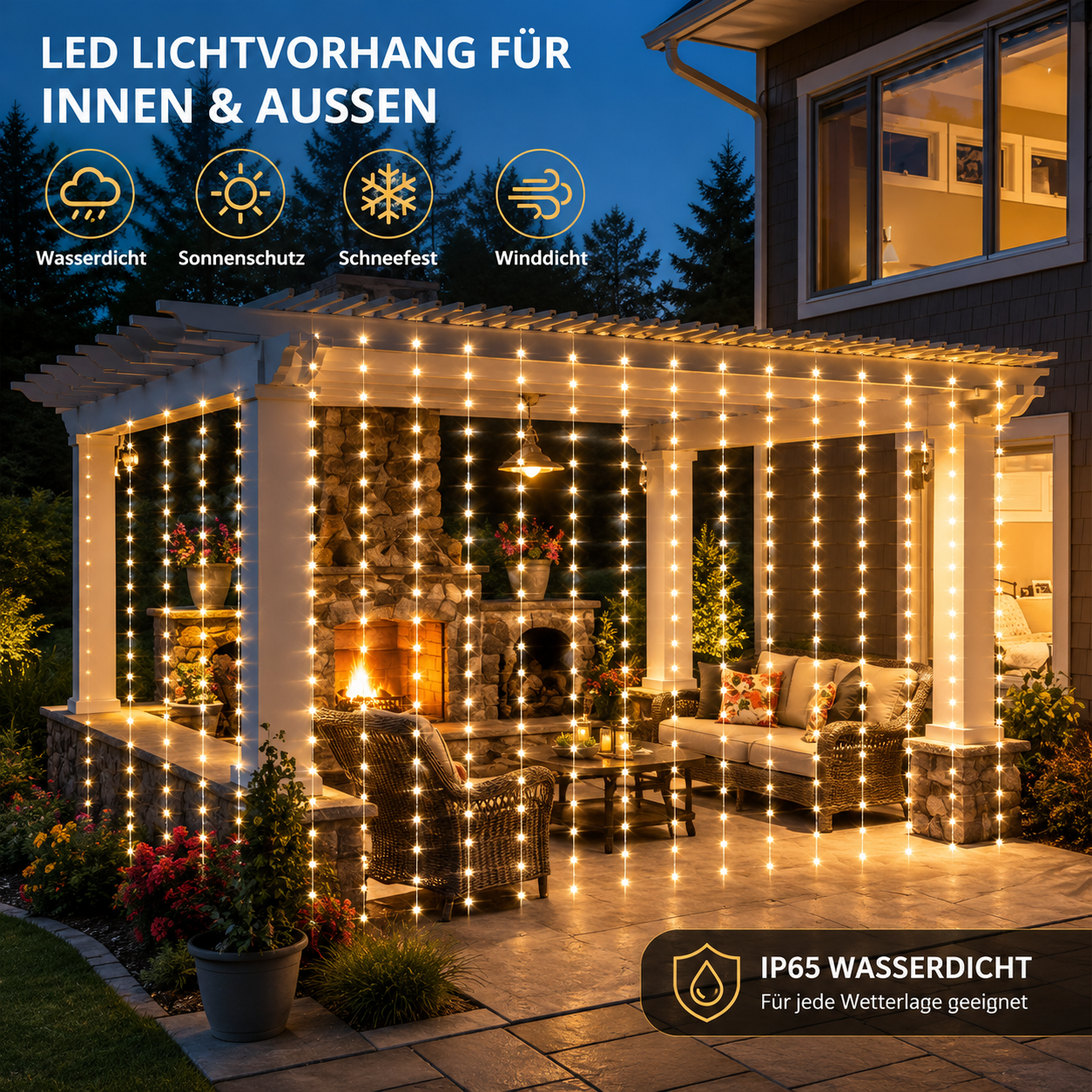LED Lichtervorhang für Innen und Außen
