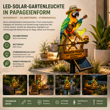LED Solar Gartenleuchte in Papageienform
