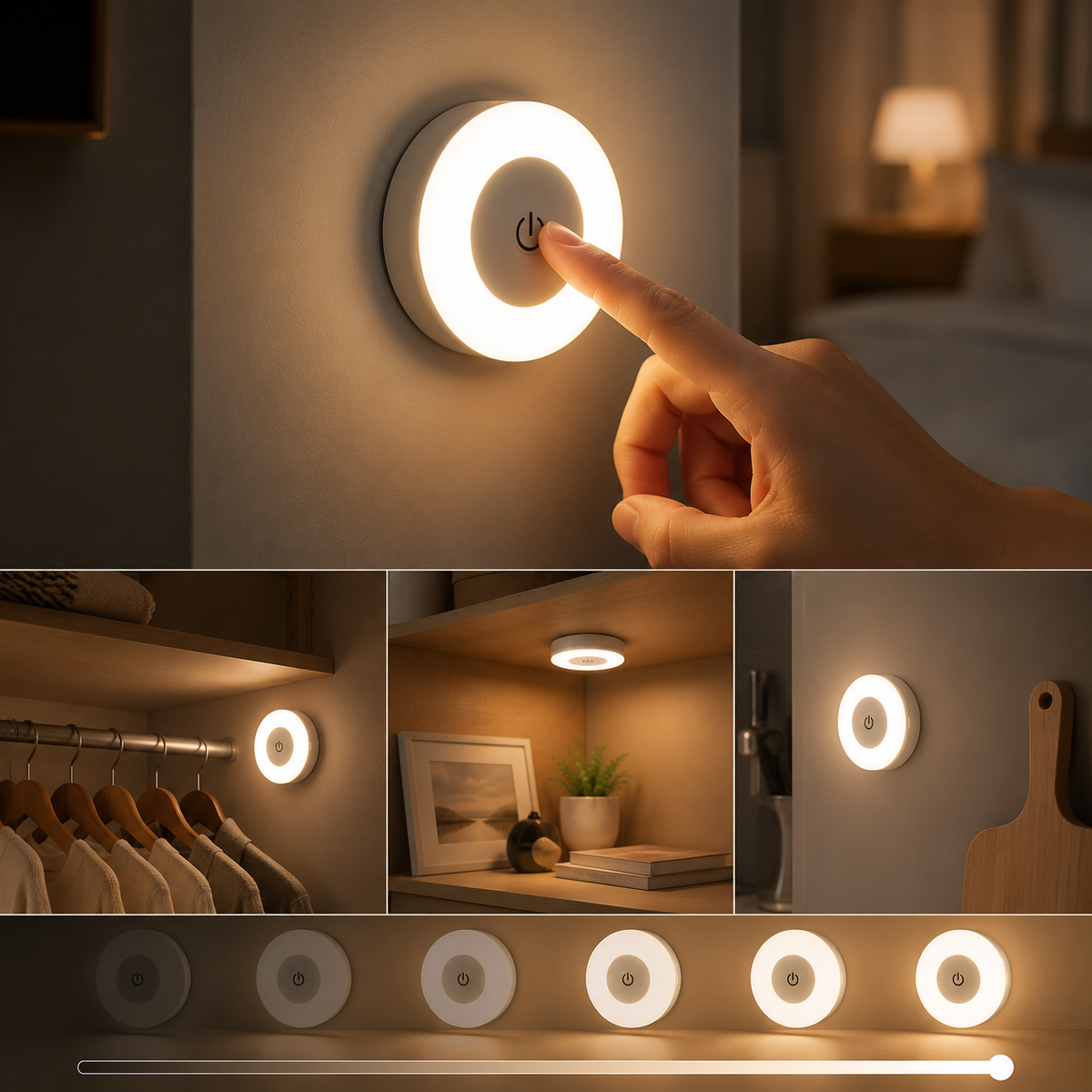 LED Touch Leuchte mit stufenloser Helligkeit für Schrank, Regal und Wandmontage
