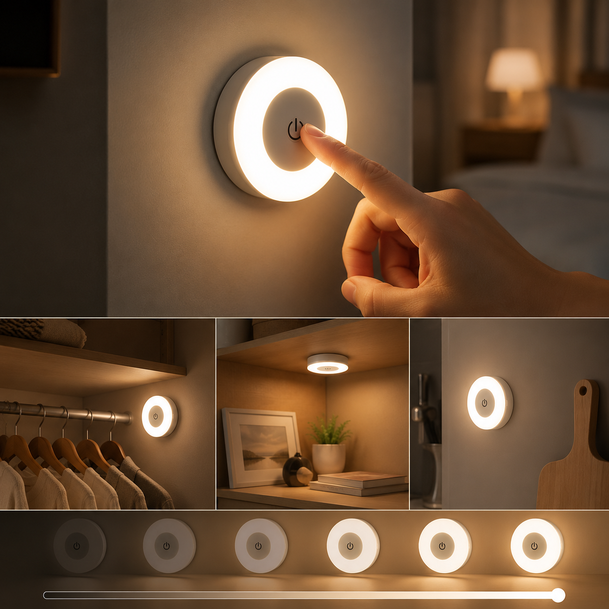 LED Touch Leuchte mit stufenloser Helligkeit für Schrank, Regal und Wandmontage
