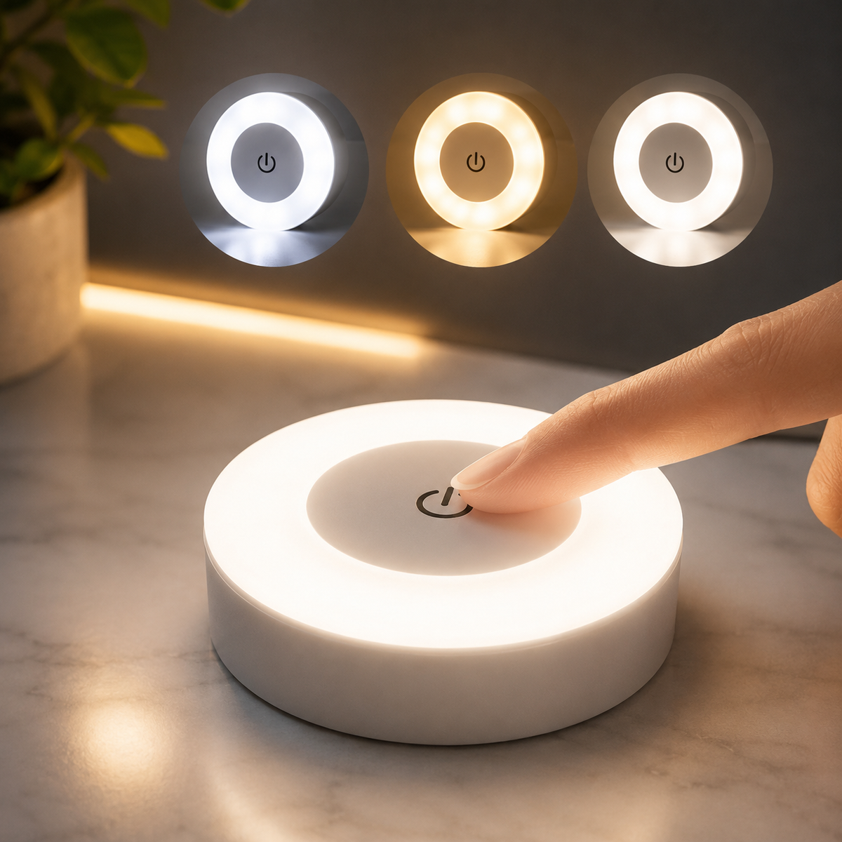 LED Touch Nachtlicht mit 3 Lichtfarben, USB-Aufladung und stufenlos dimmbarer Helligkeit
