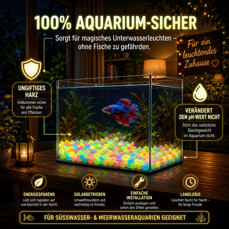 Leuchtende Dekosteine im Aquarium sind ungiftig, aquariumgeeignet und verändern den pH-Wert des Wassers nicht.
