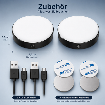 Lieferumfang der USB LED Schrankleuchten mit Zubehör
