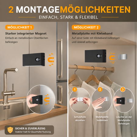 Magnetisches LED Nachtlicht mit Klebeplatte zur einfachen Montage
