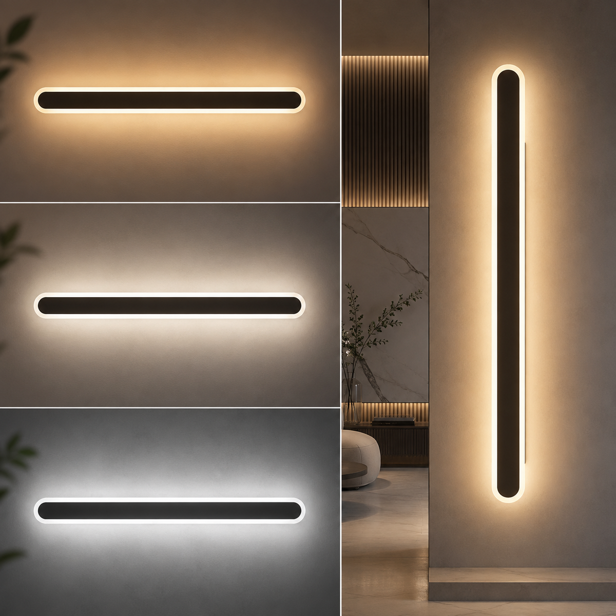 Moderne LED Wandleuchte mit drei Lichtfarben für Schlafzimmer, Wohnzimmer und Arbeitszimmer.
