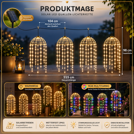 Produktmaße der Solar Quallen Lichterkette
