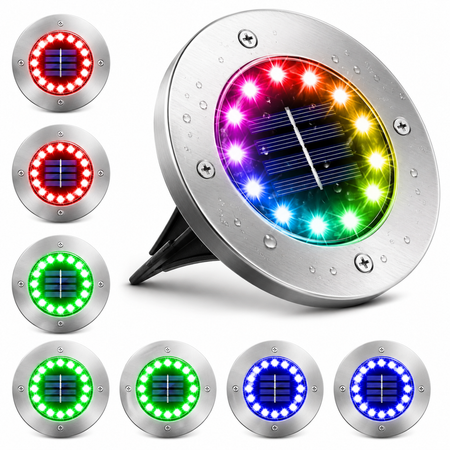 Solar-Bodenleuchte mit RGB-Farbwechsel, Edelstahlgehäuse und 16 LEDs für Garten und Einfahrt
