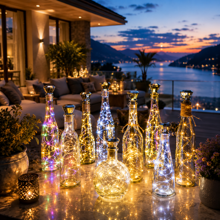 Solar-Flaschenlichter als stimmungsvolle Terrassenbeleuchtung
