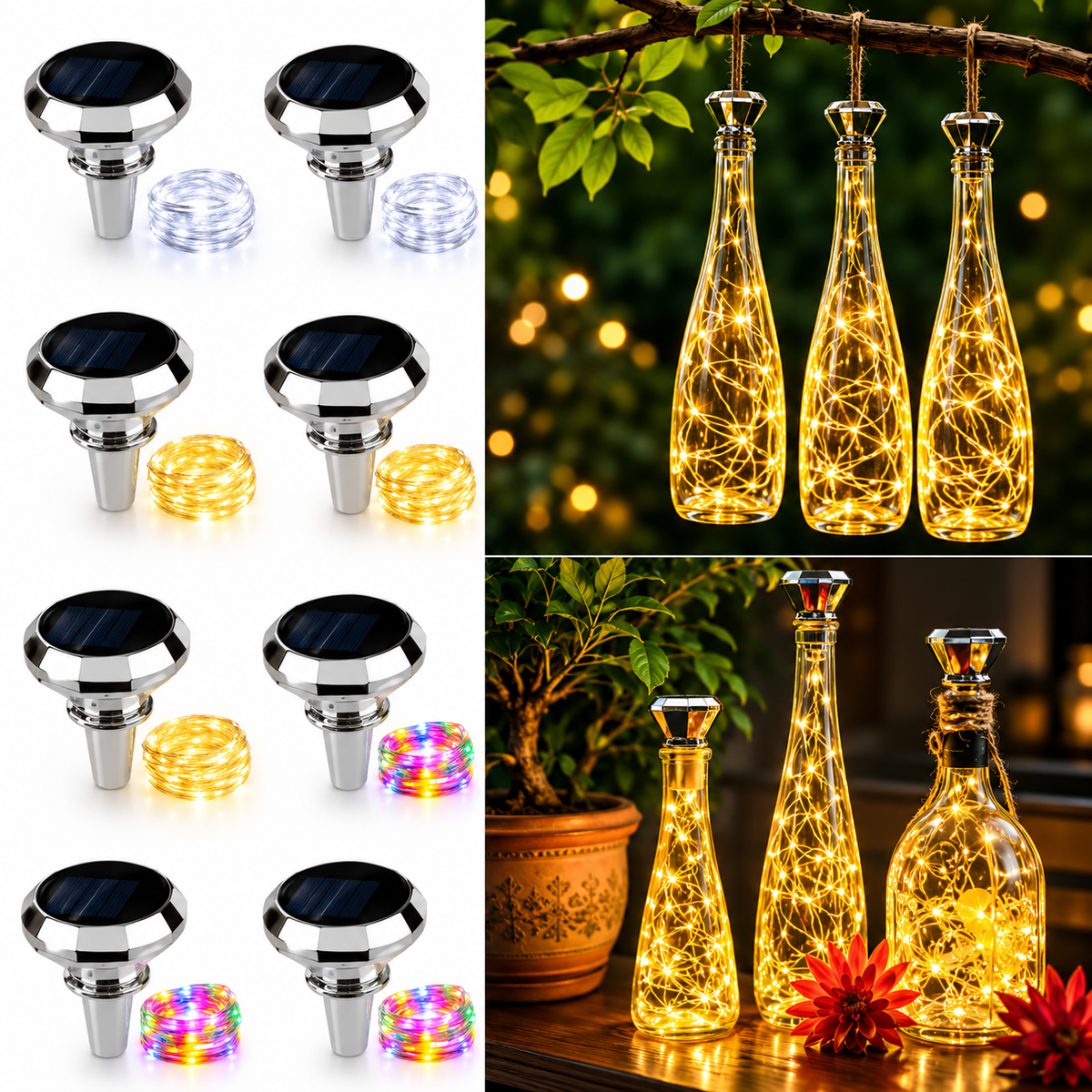 Solar-Flaschenlichter für dekorative Flaschenbeleuchtung im Garten
