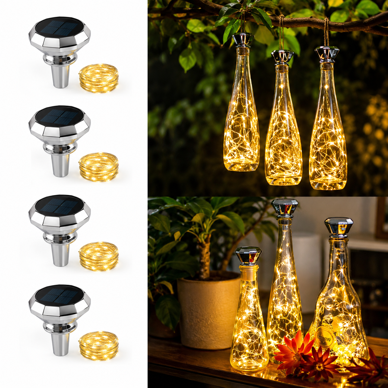 Solar-Flaschenlichter mit warmweißem LED-Licht für Glasflaschen
