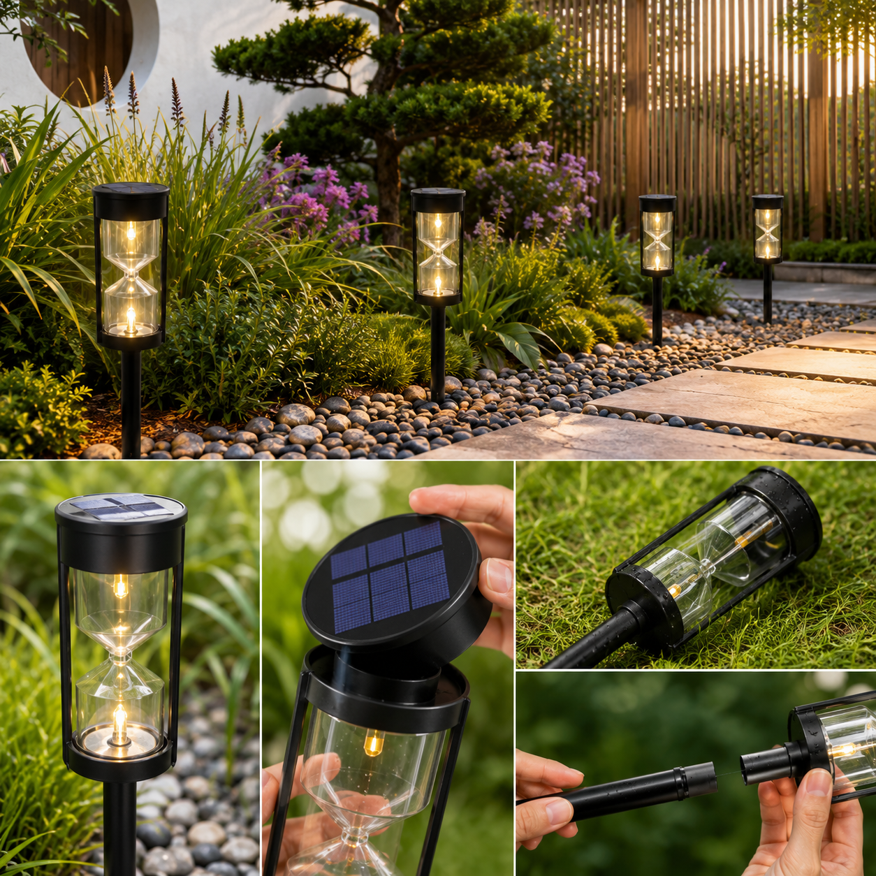 Solar-Gartenleuchte mit abnehmbarem Solarpanel und einfacher Montage
