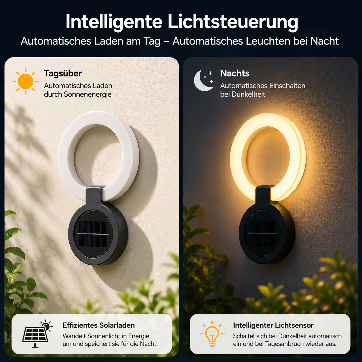Solar-Gartenleuchte mit automatischem Tag-Nacht-Sensor
