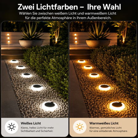 Solar-Gartenleuchte mit warmweißem und weißem Licht
