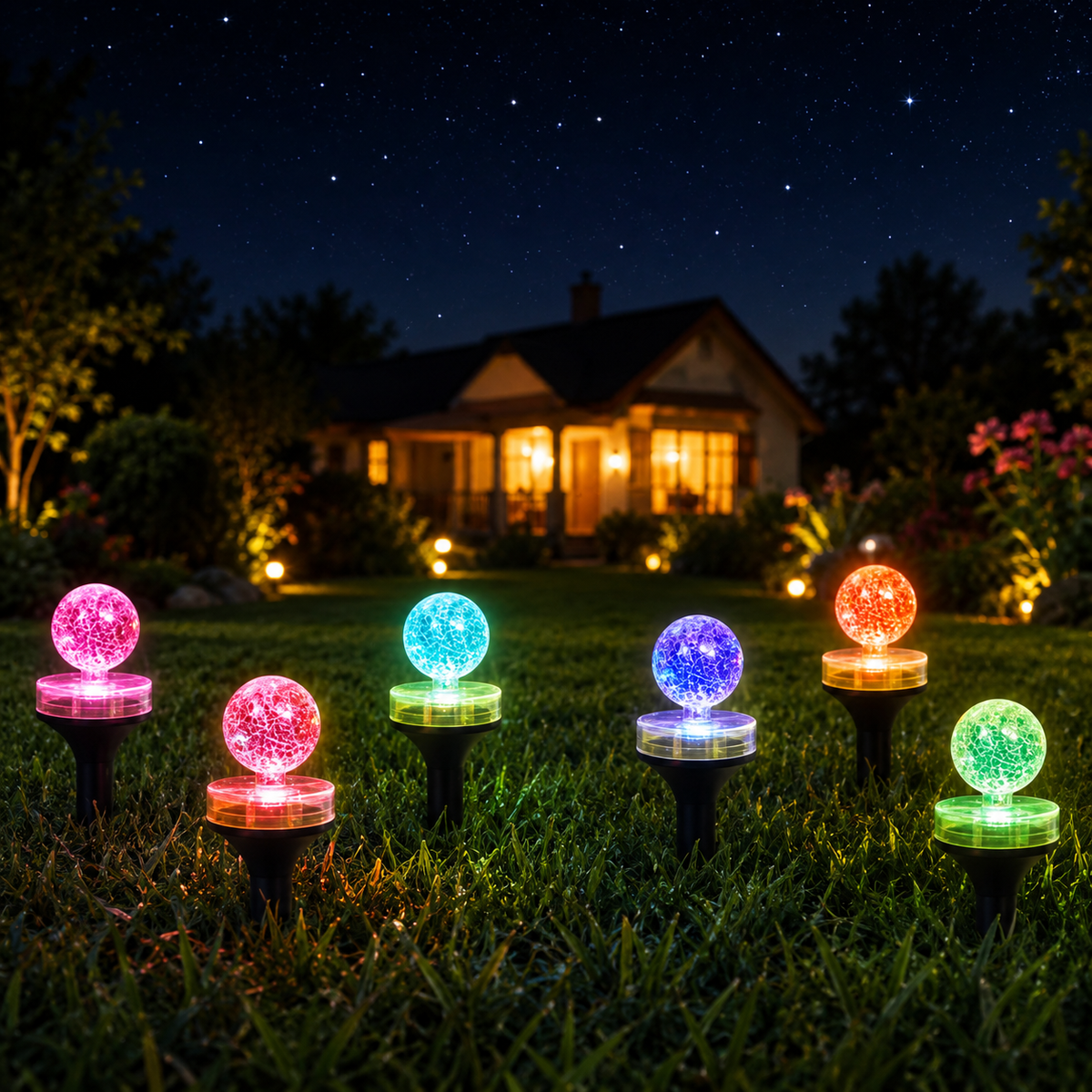 Solar-Gartenleuchten mit RGB-Farbwechsel bieten farbenfrohe Beleuchtung für Garten, Terrasse und Außenbereich.
