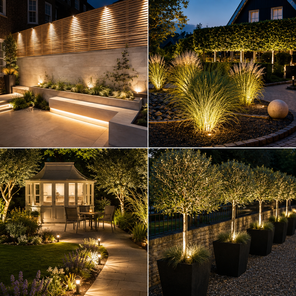 Solar-Gartenstrahler beleuchten Terrassen, Gartenwege, Beete, Bäume und Sträucher mit warmweißem Licht.
