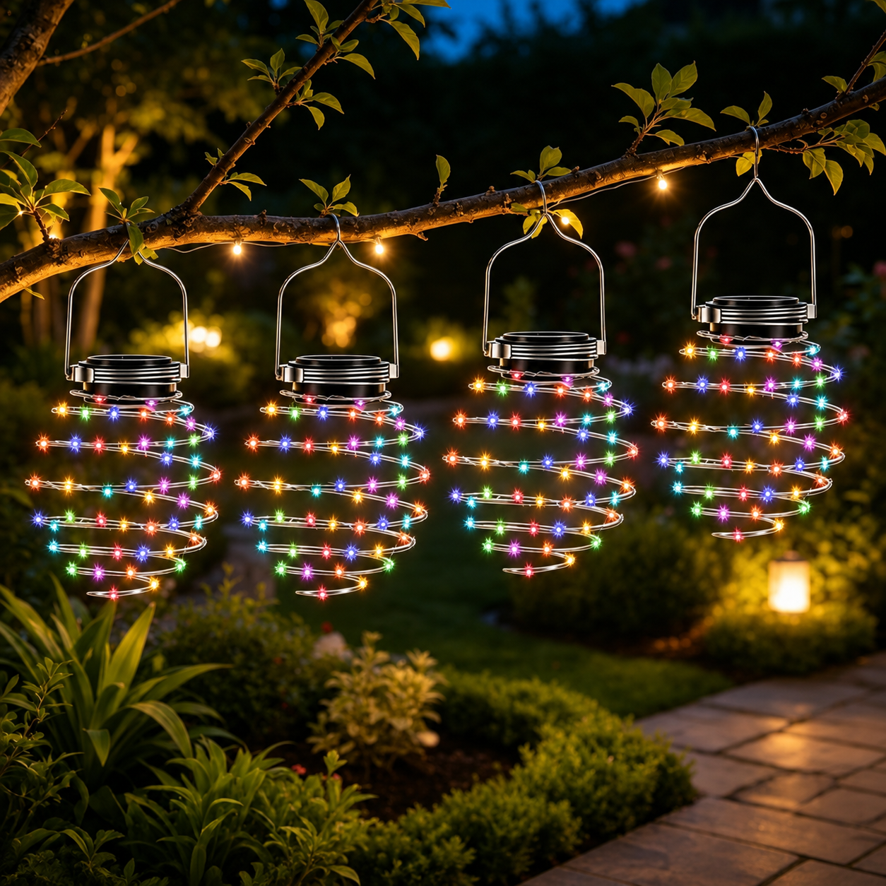 Solar-Hängeleuchten mit bunten LED-Lichtern für Garten und Terrasse
