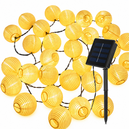 Solar-Lampion-Lichterkette mit warmweißen LED-Lampions und Solarpanel
