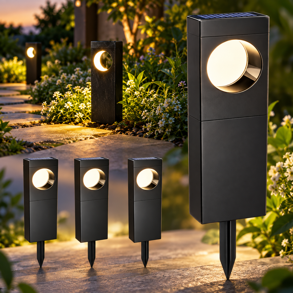 Solar-Wegeleuchten mit warmweißem Licht.
