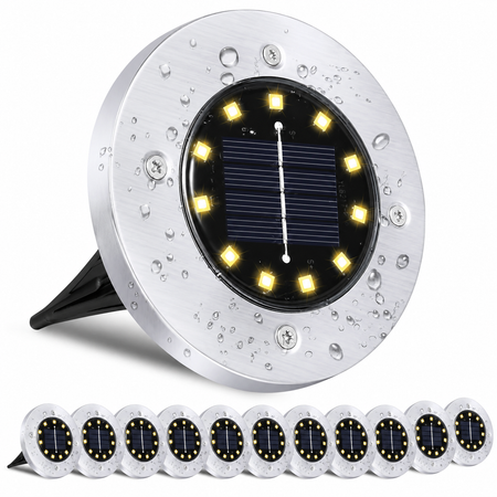 Solar Bodenleuchte mit 12 LEDs aus Edelstahl, wasserdicht für Garten, Einfahrt und Gehwege
