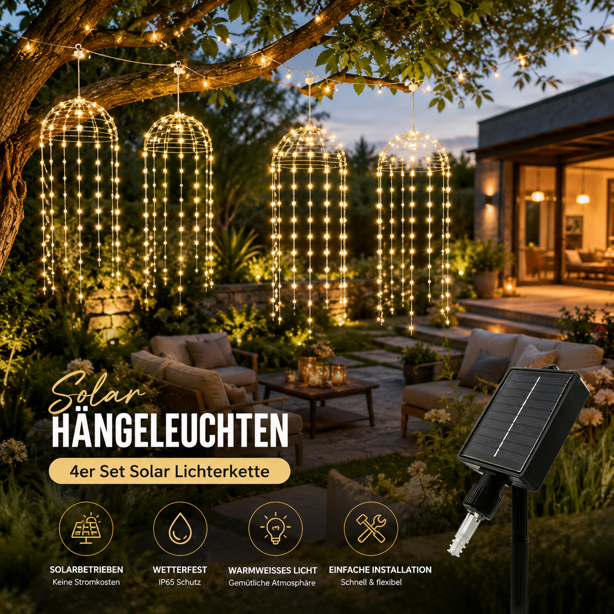 Solar Hängeleuchten warmweiß für Gartenbeleuchtung
