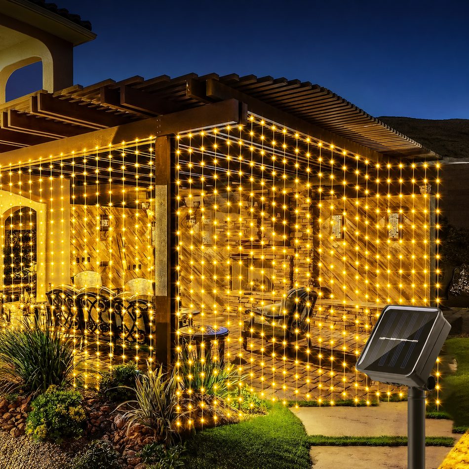 Solar LED Lichtervorhang für Terrasse und Garten
