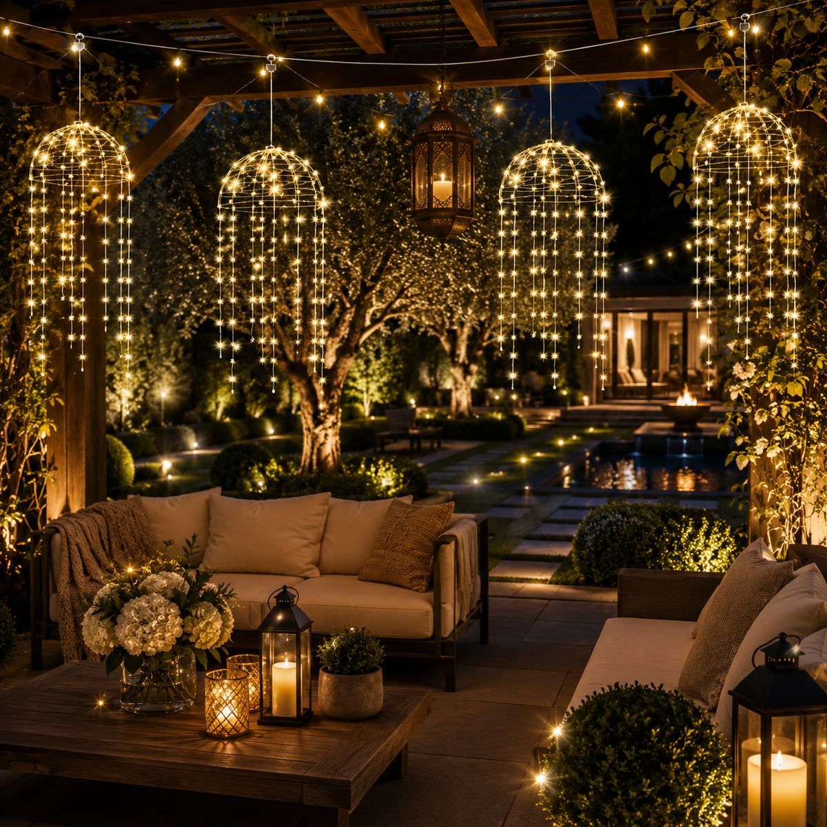 Solar LED Quallen Lichterkette im Garten
